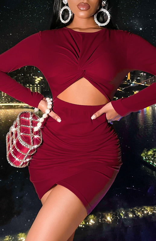 Women's Long-Sleeve Front Cut Out Bodycon Dress
