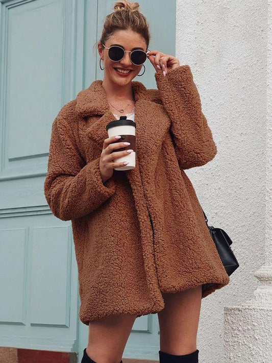 Women’s Oversized Sherpa Coat With Folded Collar