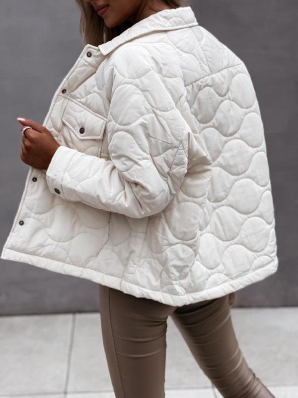Women's Quilted Coat With Button Fastening And Front Pockets