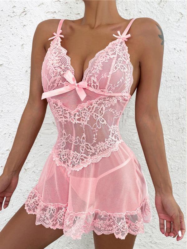 Women's Sexy Sheer Lace Babydoll And G-String Lingerie Set
