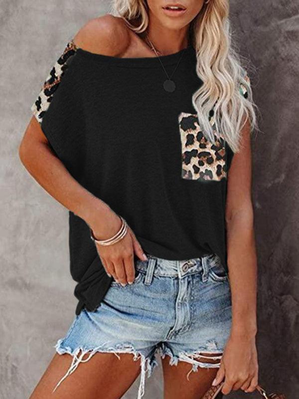 Women's Short Sleeve Casual T-shirt With Animal Print Pocket