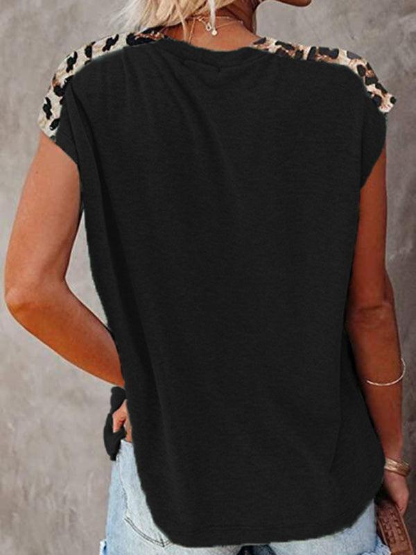 Women's Short Sleeve Casual T-shirt With Animal Print Pocket