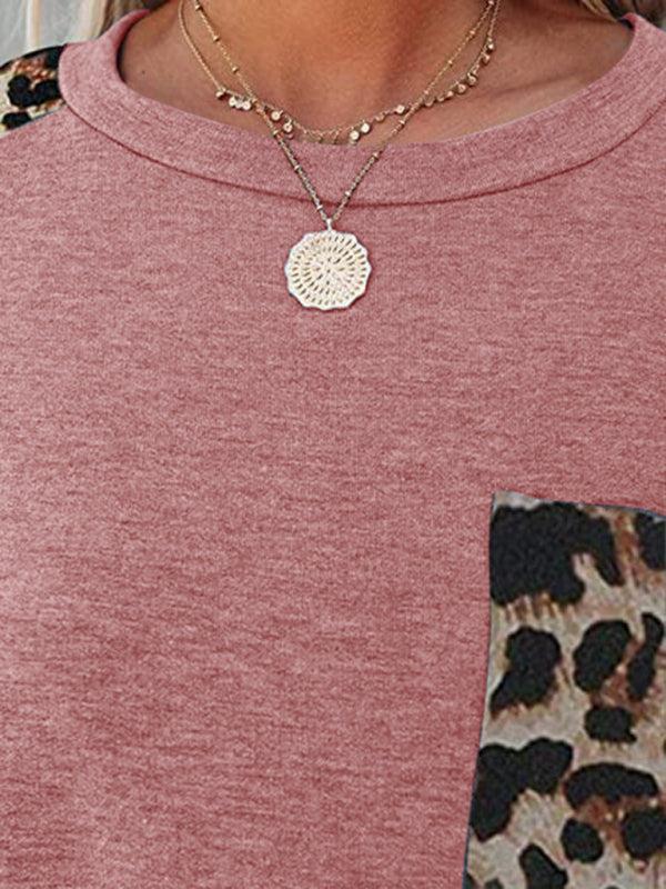 Women's Short Sleeve Casual T-shirt With Animal Print Pocket