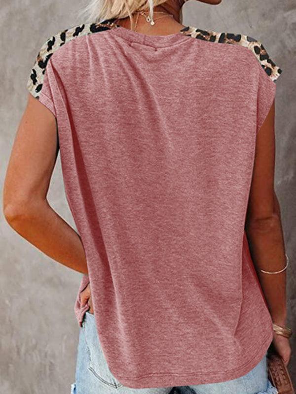Women's Short Sleeve Casual T-shirt With Animal Print Pocket