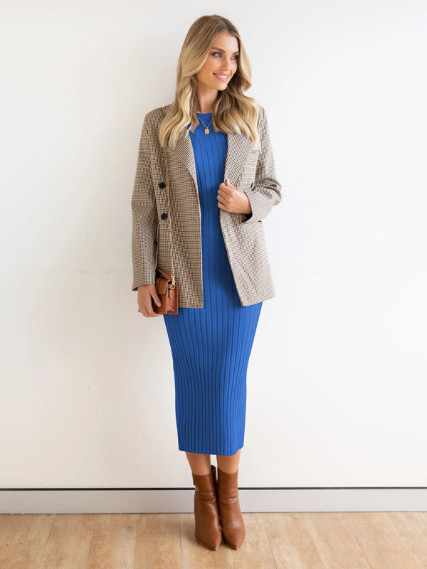 Women's Sleeveless Wide Ribbed Fitted Dress