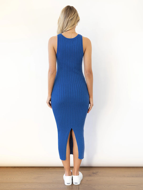 Women's Sleeveless Wide Ribbed Fitted Dress