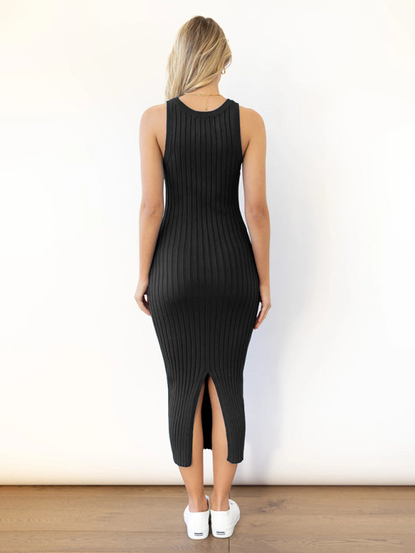 Women's Sleeveless Wide Ribbed Fitted Dress