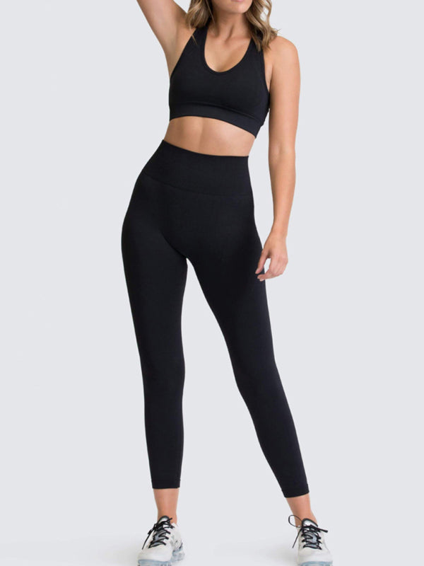 Women's Solid Colour Gym Set Including Sports Bra And Leggings