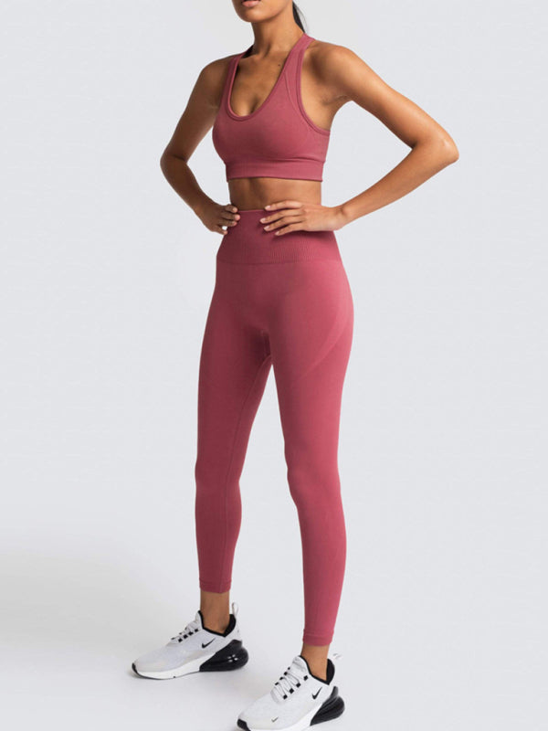 Women's Solid Colour Gym Set Including Sports Bra And Leggings