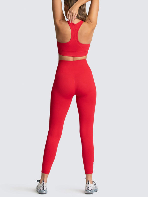 Women's Solid Colour Gym Set Including Sports Bra And Leggings