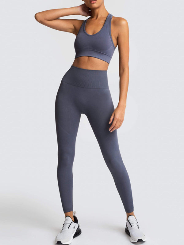 Women's Solid Colour Gym Set Including Sports Bra And Leggings