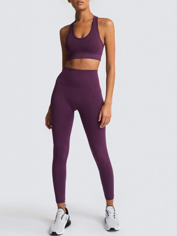 Women's Solid Colour Gym Set Including Sports Bra And Leggings