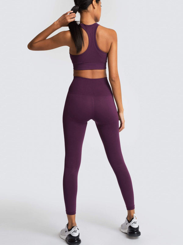 Women's Solid Colour Gym Set Including Sports Bra And Leggings