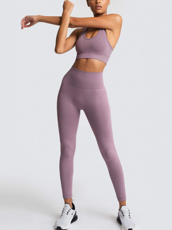 Women's Solid Colour Gym Set Including Sports Bra And Leggings