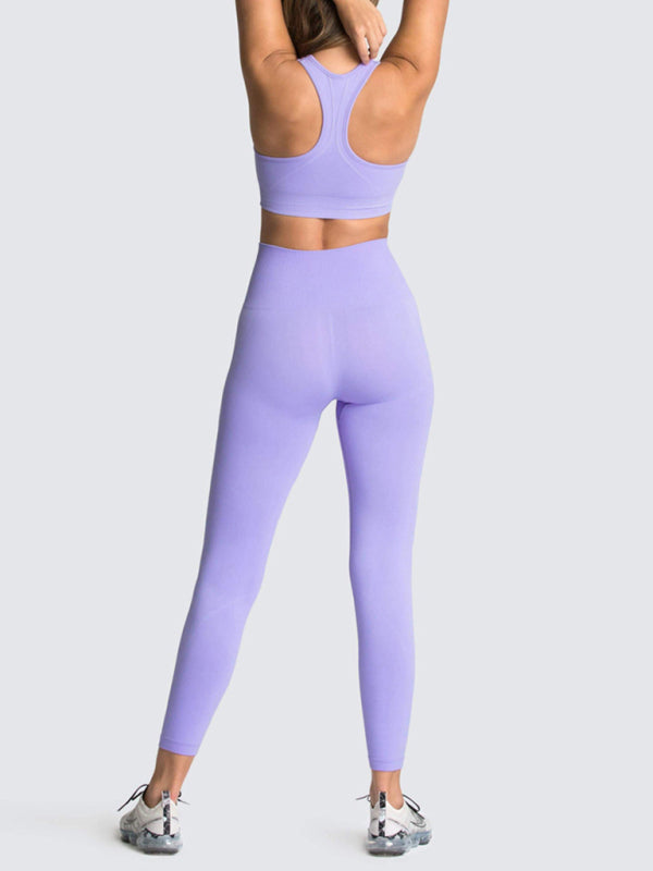 Women's Solid Colour Gym Set Including Sports Bra And Leggings