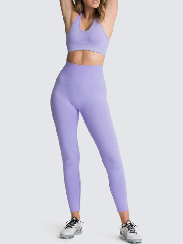 Women's Solid Colour Gym Set Including Sports Bra And Leggings