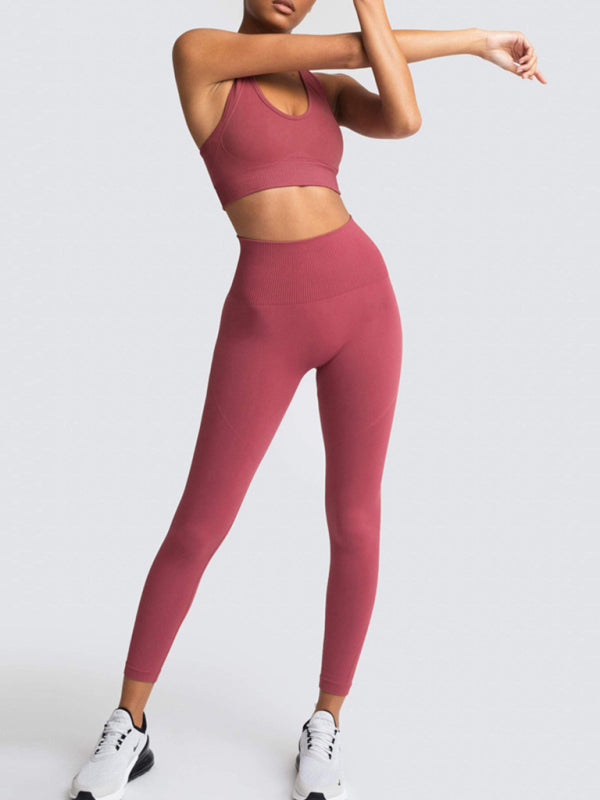 Women's Solid Colour Gym Set Including Sports Bra And Leggings