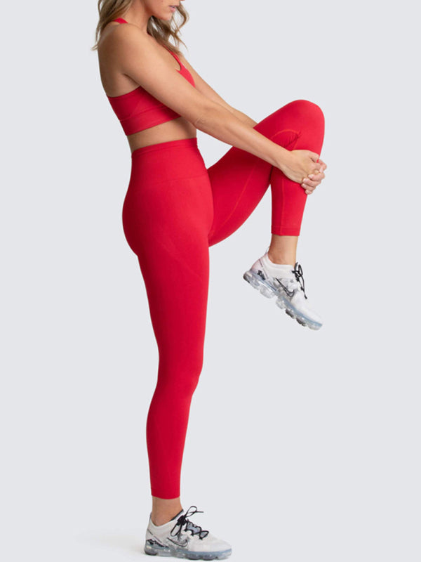 Women's Solid Colour Gym Set Including Sports Bra And Leggings