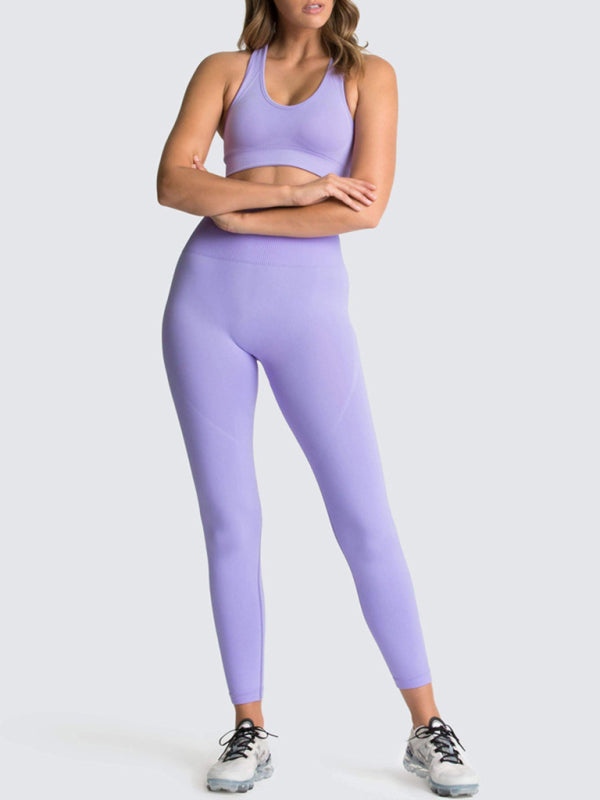 Women's Solid Colour Gym Set Including Sports Bra And Leggings