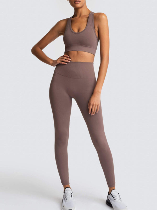Women's Solid Colour Gym Set Including Sports Bra And Leggings
