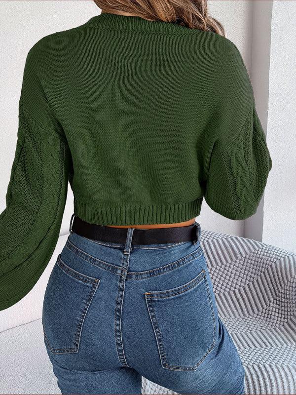 Women's Twist Pattern Cropped Knitted Jumper