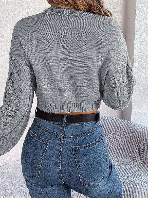 Women's Twist Pattern Cropped Knitted Jumper