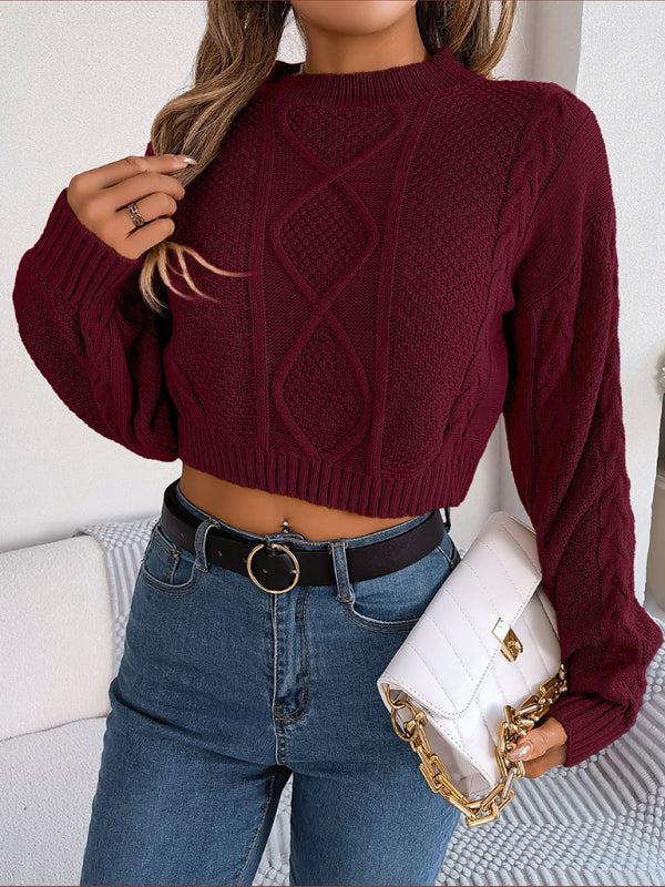 Women's Twist Pattern Cropped Knitted Jumper
