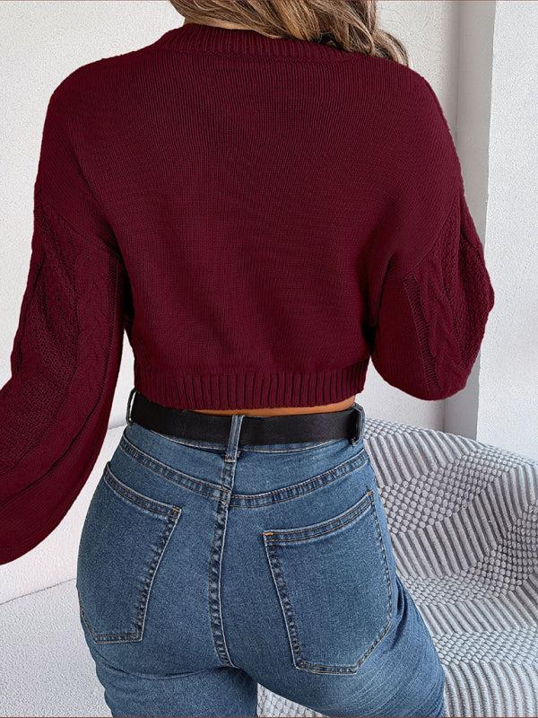 Women's Twist Pattern Cropped Knitted Jumper