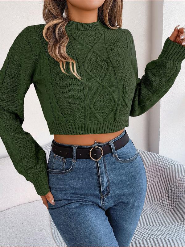 Women's Twist Pattern Cropped Knitted Jumper