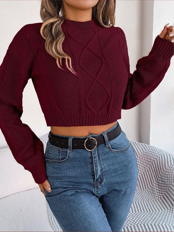 Women's Twist Pattern Cropped Knitted Jumper
