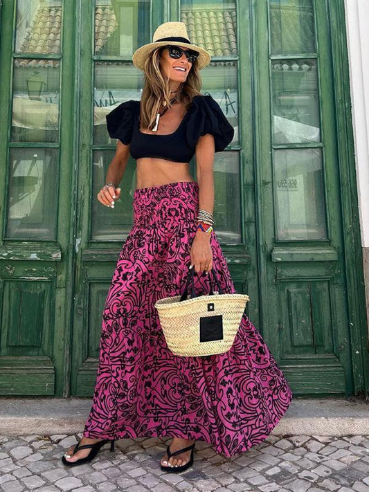 Women's Vibrant Print Flowy Maxi Skirt