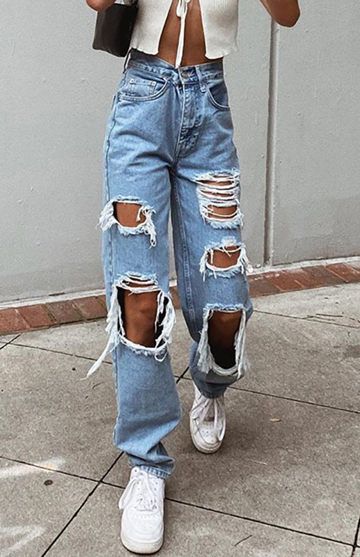 Women's Washed Denim Ripped Loose Fit Jeans