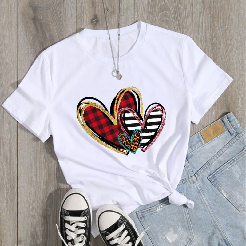 Women's Heart Print Short Sleeve T-shirt