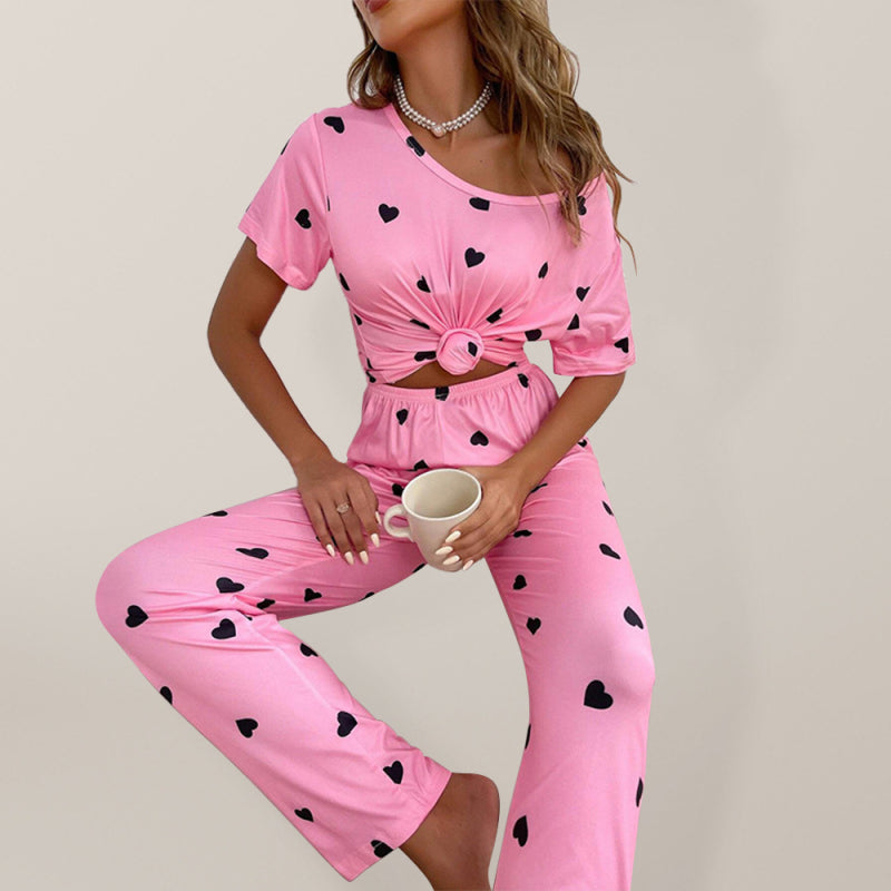 Women s Loose Fit Heart Print Loungewear Set