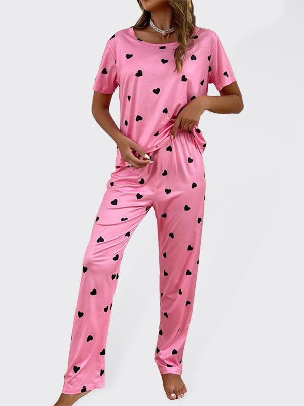 Women s Loose Fit Heart Print Loungewear Set