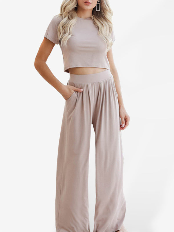 Women's Fitted Top and Flowy Trousers Matching Loungewear Set
