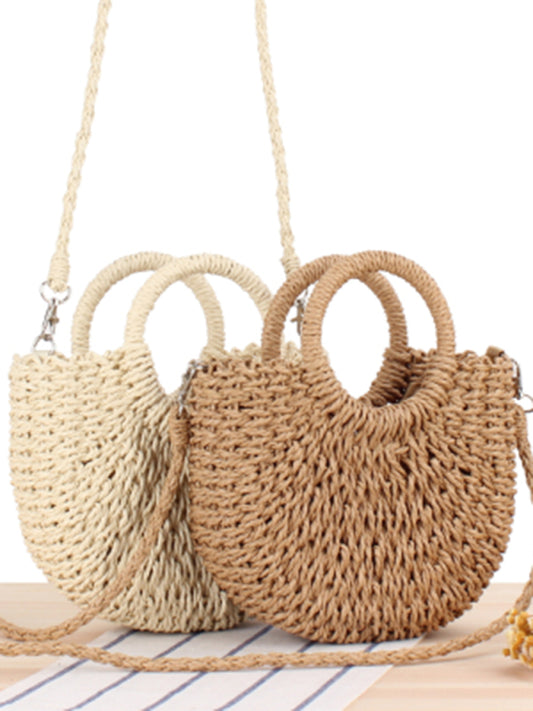 Women's Straw Effect Woven Bag With Shoulder Strap And Handles