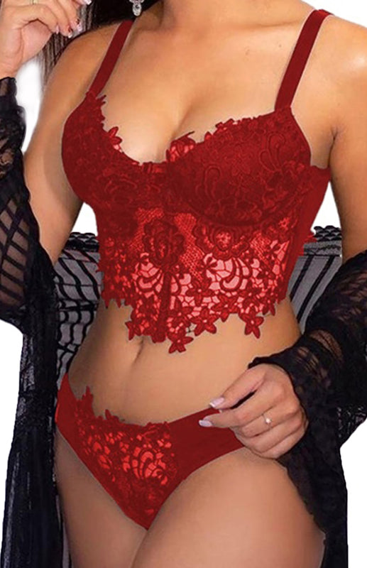 Women's Sexy Crochet Lace Bra And Thong Lingerie Set