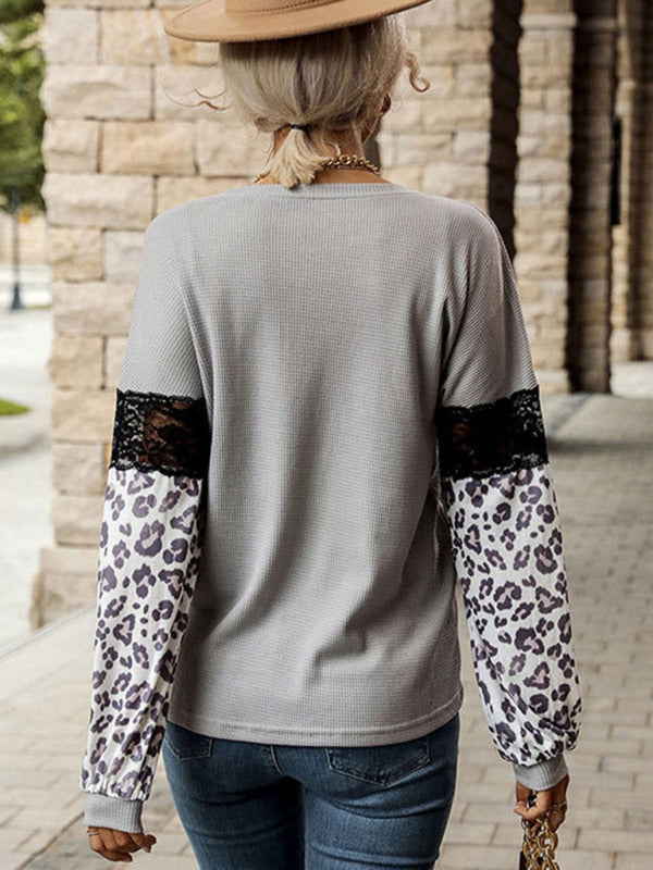 Women’s Knit Jumper With Lace And Leopard Print Sleeves