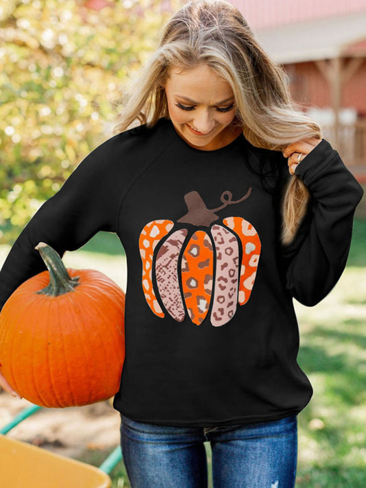 Women's Black Halloween Sweatshirt With Large Pumpkin Print