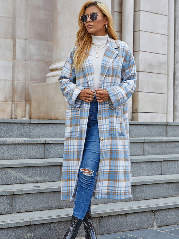 Long plaid trench top coat