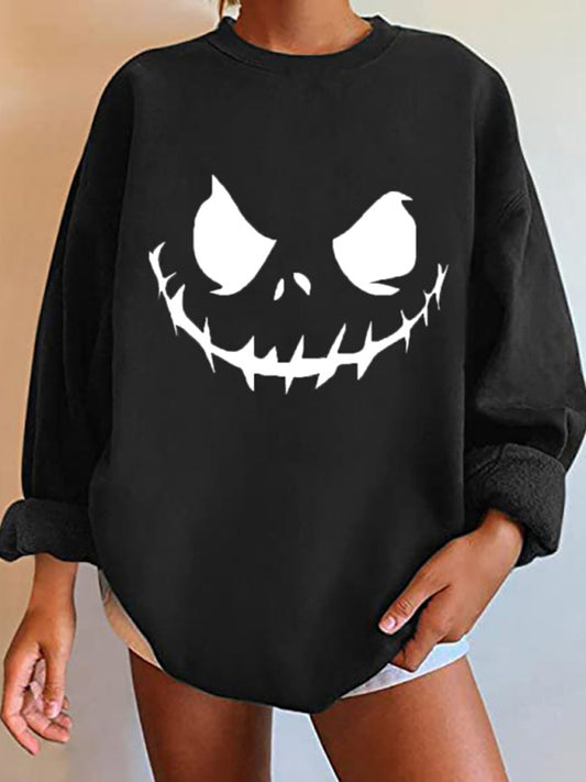 Women's Halloween Face Round Neck Sweatshirt