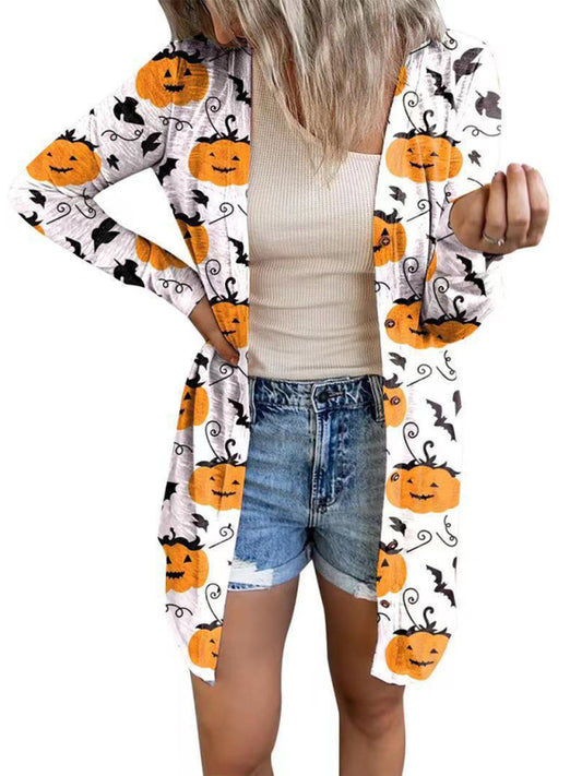Women's Halloween Themed Printed Open Front Cardigan