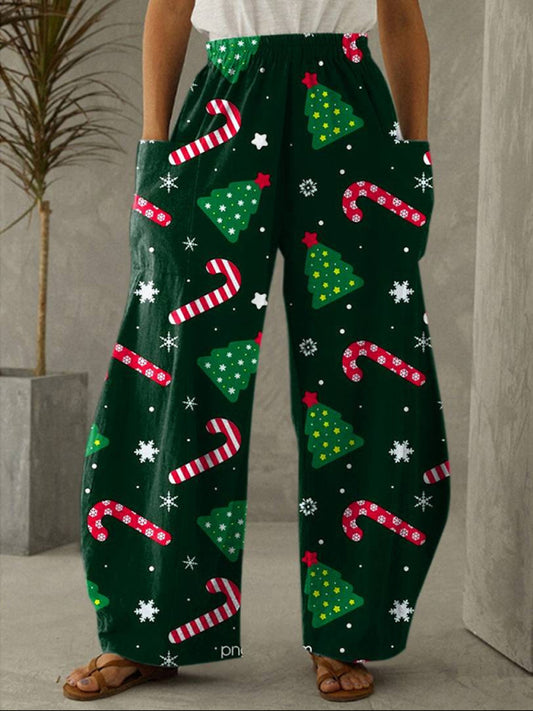 Women's Wide Leg Christmas Print Casual Trousers