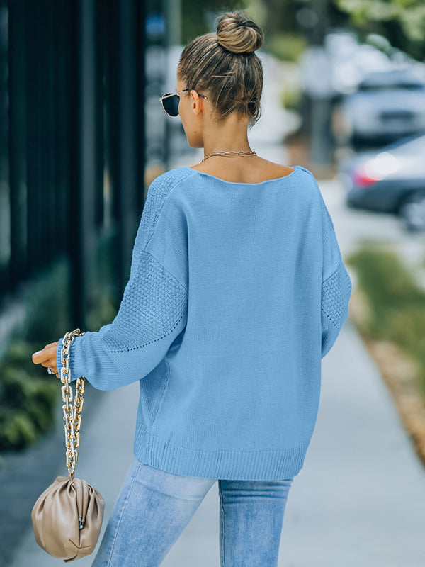 Women's V-Neck Loose Fit Textured Casual Jumper