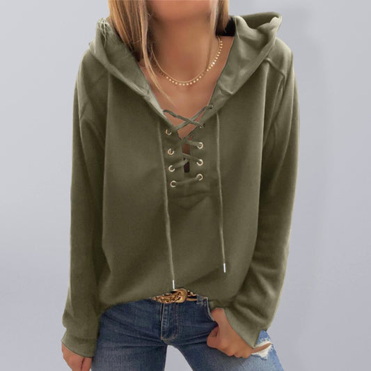 Women's Front Lace Up Long Sleeve Hoodie