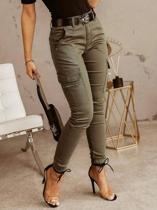Women's Chic Ankle Cargo Trousers With Pockets