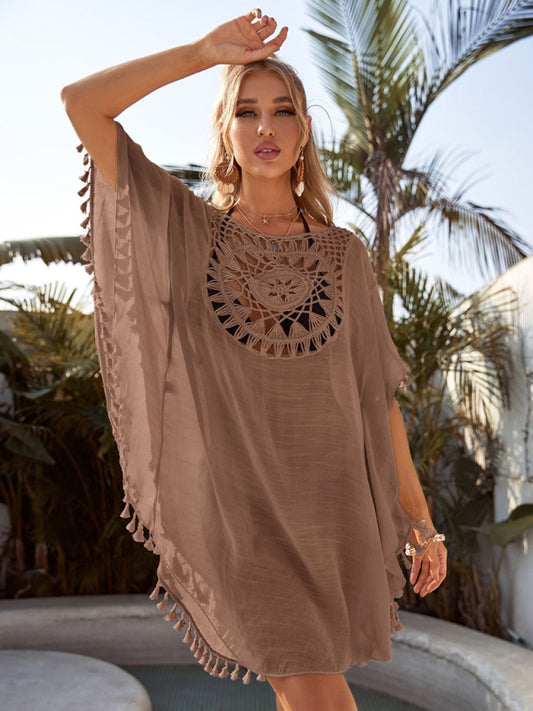 Women's Hollow Loose Fitting Beach Cover Up With Tassels