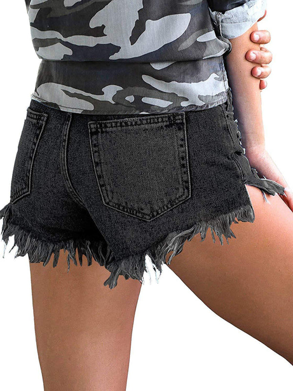 Womens black ripped shorts cheap