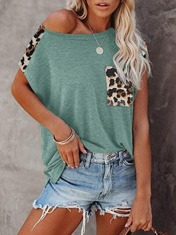 Women's Short Sleeve Casual T-shirt With Animal Print Pocket